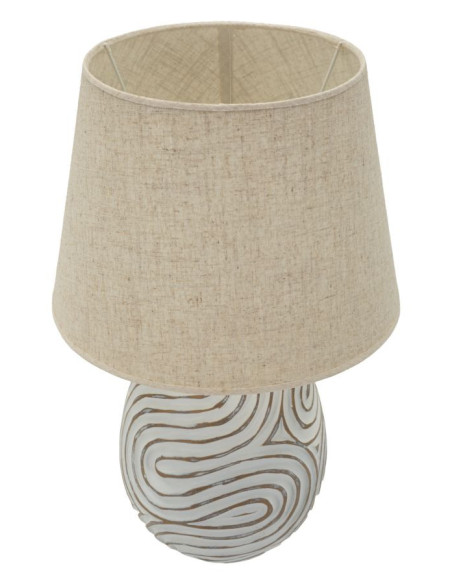 Lampe à poser ethnique chic Hauteur 55 cm Résine Tissu Beige Blanc Oblix 