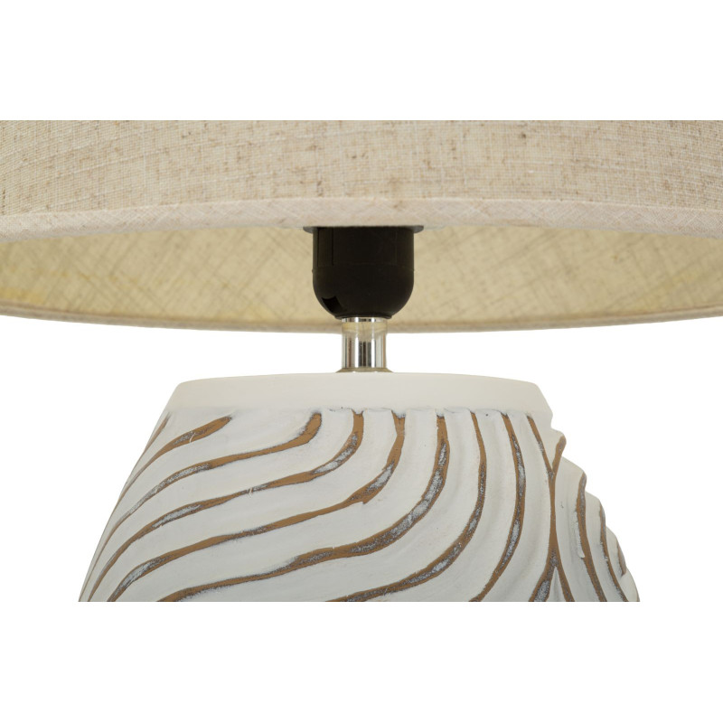 Lampe à poser ethnique chic Hauteur 55 cm Résine Tissu Beige Blanc Oblix 