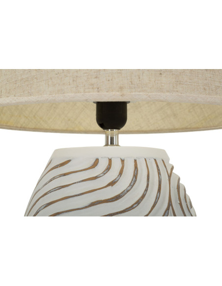 Lampe à poser ethnique chic Hauteur 55 cm Résine Tissu Beige Blanc Oblix 