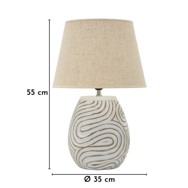 Lampe à poser ethnique chic Hauteur 55 cm Résine Tissu Beige Blanc Oblix 