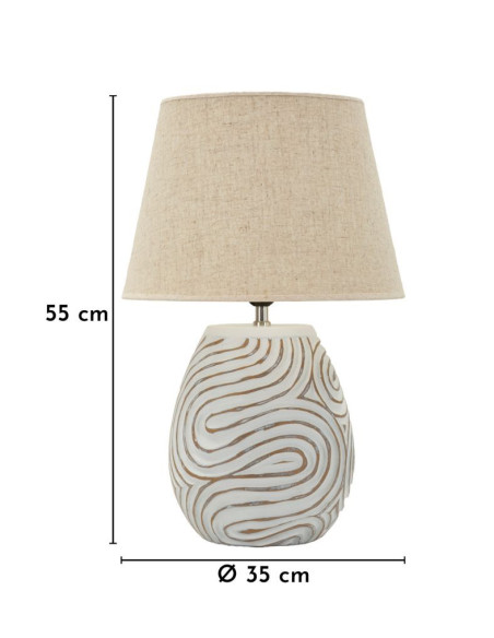 Lampe à poser ethnique chic Hauteur 55 cm Résine Tissu Beige Blanc Oblix 