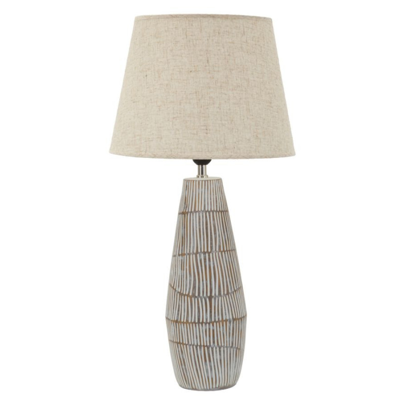 Grande Lampe à poser ethnique chic Hauteur 69 cm Résine Tissu Beige Blanc Handi 