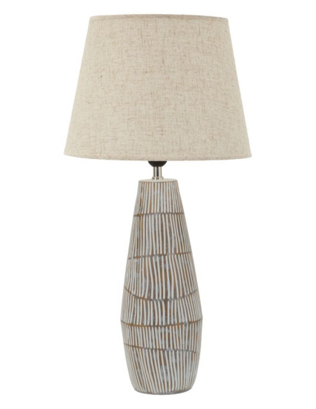 Grande Lampe à poser ethnique chic Hauteur 69 cm Résine Tissu Beige Blanc Handi 