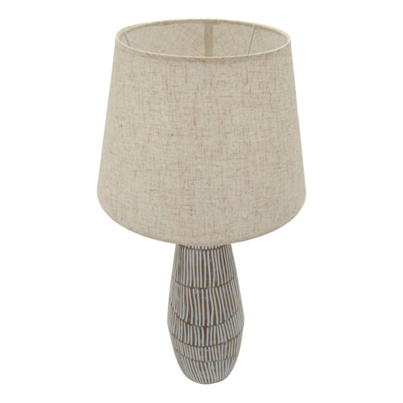 Grande Lampe à poser ethnique chic Hauteur 69 cm Résine Tissu Beige Blanc Handi 