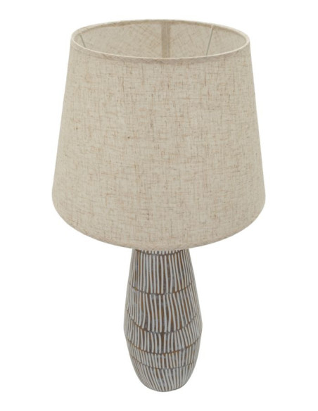 Grande Lampe à poser ethnique chic Hauteur 69 cm Résine Tissu Beige Blanc Handi 