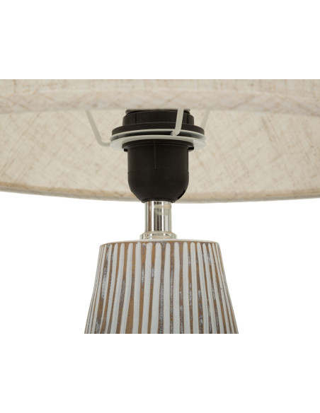 Grande Lampe à poser ethnique chic Hauteur 69 cm Résine Tissu Beige Blanc Handi 