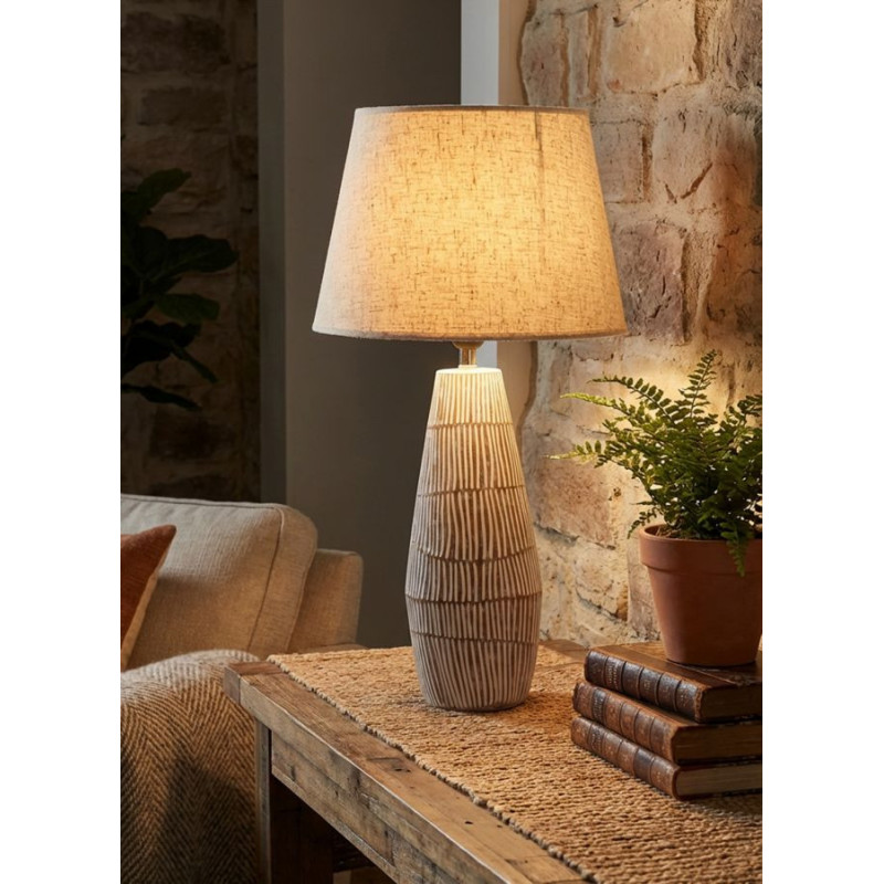 Grande Lampe à poser ethnique chic Hauteur 69 cm Résine Tissu Beige Blanc Handi 