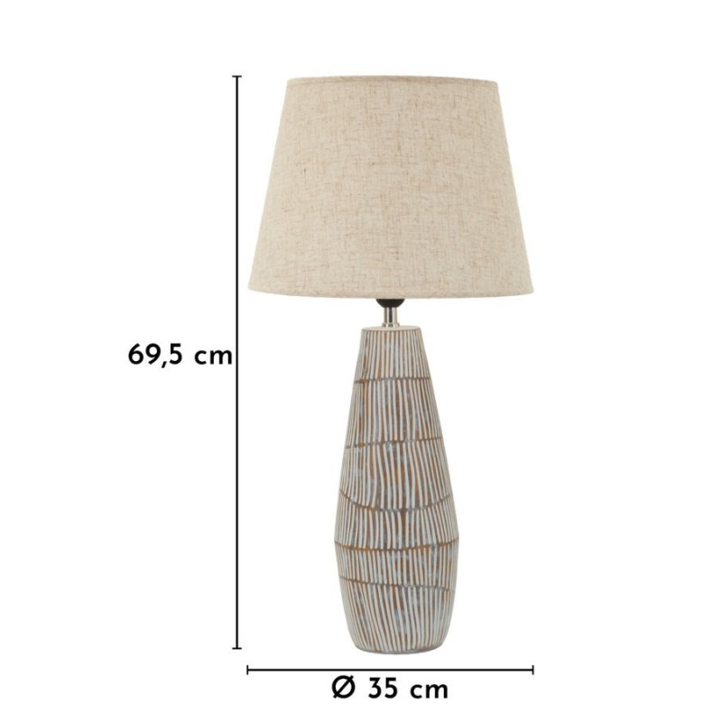 Grande Lampe à poser ethnique chic Hauteur 69 cm Résine Tissu Beige Blanc Handi 