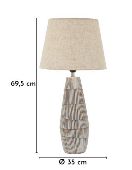 Grande Lampe à poser ethnique chic Hauteur 69 cm Résine Tissu Beige Blanc Handi 