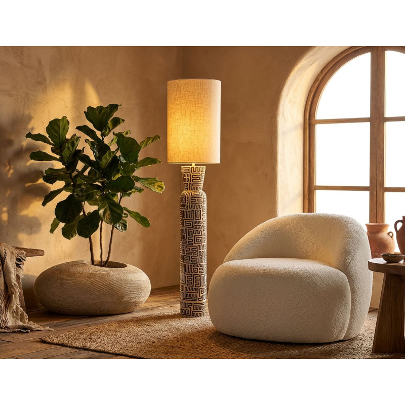 Lampadaire design style Memphis Hauteur 145 cm Résine Blanc Noir Tissu Beige Nairobi Mauro Ferretti - 2