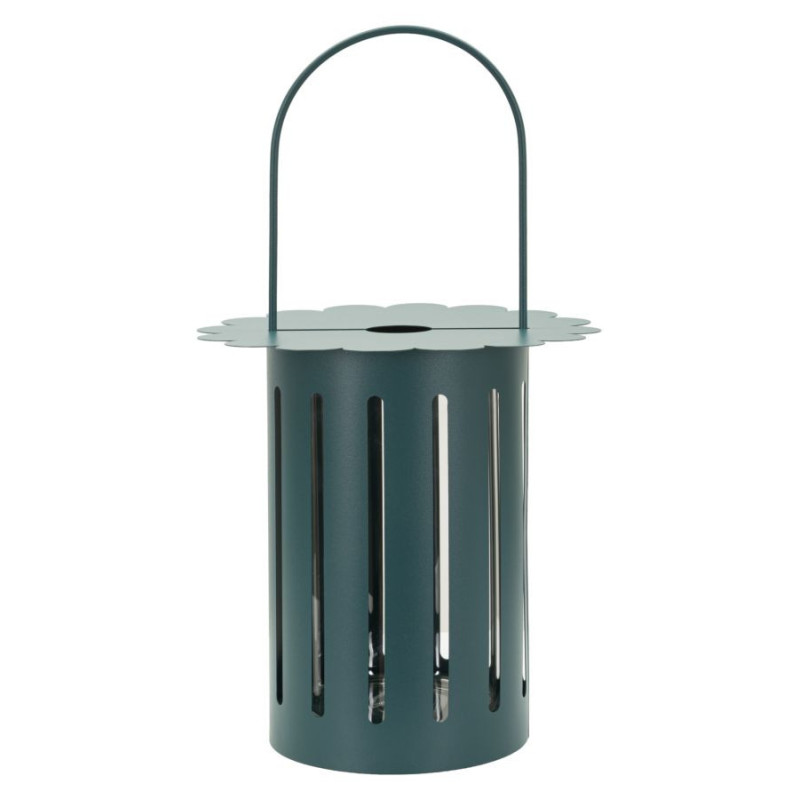 Lanterne design photophore Hauteur 43 cm Métal Bleu canard Motif lignes Verre Transparent Saturno 