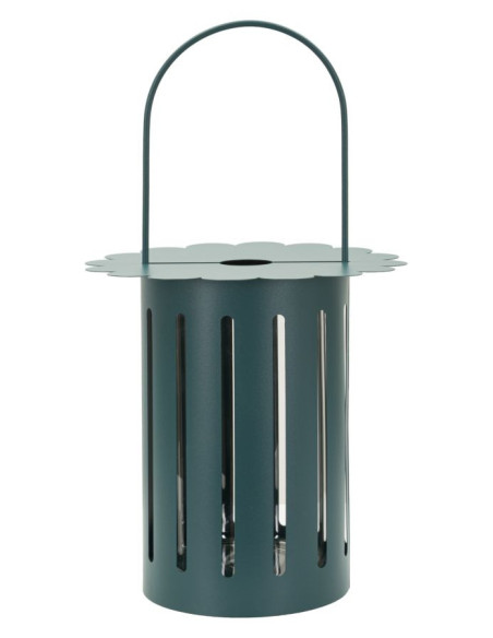 Lanterne design photophore Hauteur 43 cm Métal Bleu canard Motif lignes Verre Transparent Saturno 