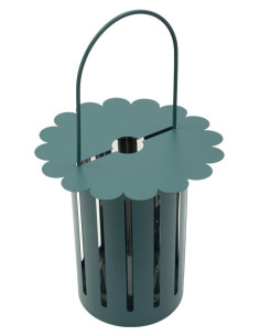 Lanterne design photophore Hauteur 43 cm Métal Bleu canard Motif lignes Verre Transparent Saturno 