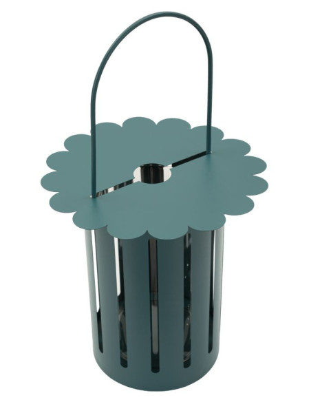 Lanterne design photophore Hauteur 43 cm Métal Bleu canard Motif lignes Verre Transparent Saturno 