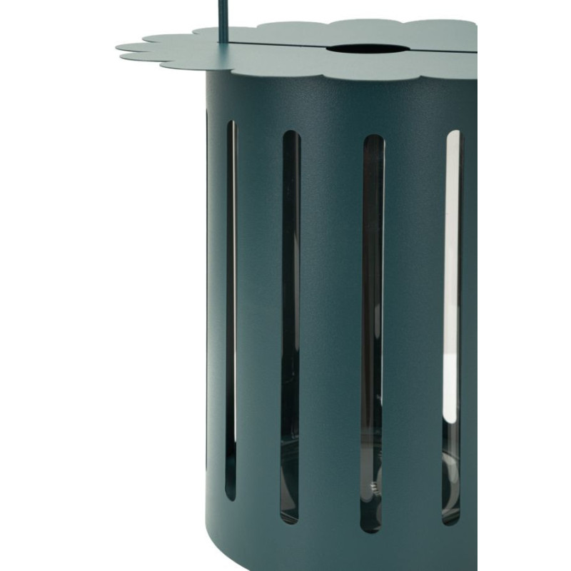 Lanterne design photophore Hauteur 43 cm Métal Bleu canard Motif lignes Verre Transparent Saturno 