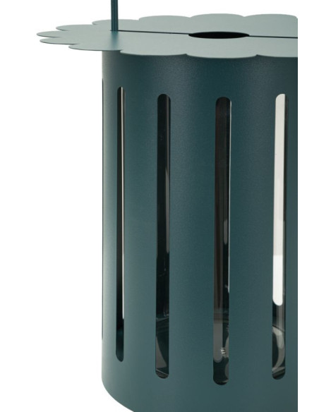 Lanterne design photophore Hauteur 43 cm Métal Bleu canard Motif lignes Verre Transparent Saturno 