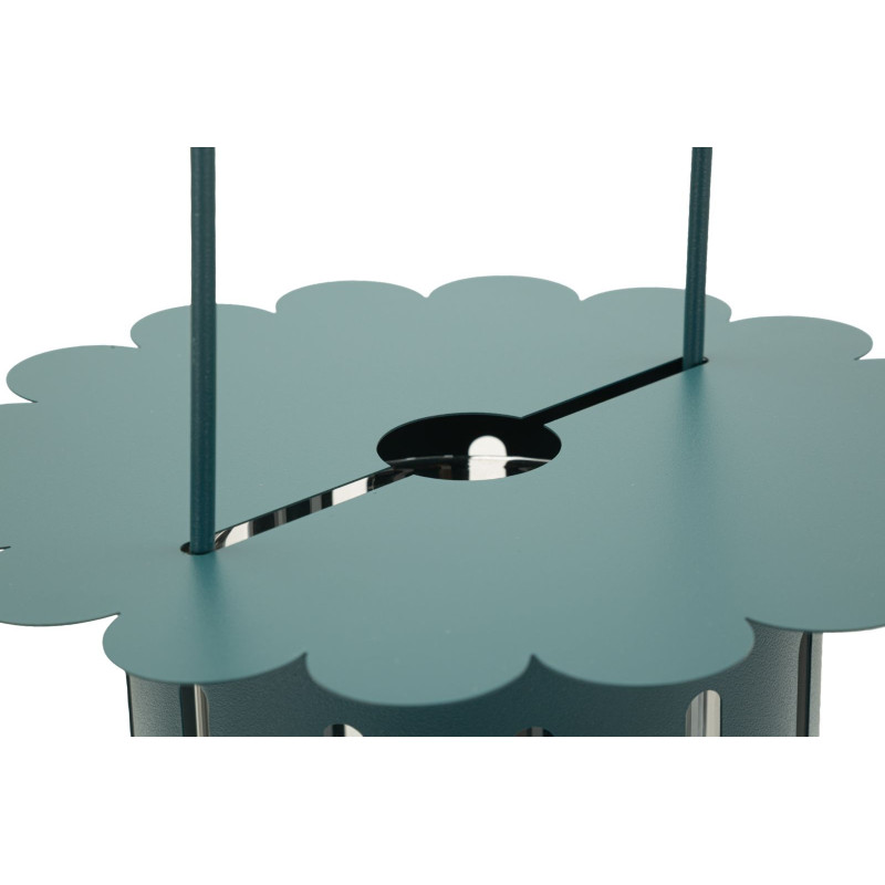 Lanterne design photophore Hauteur 43 cm Métal Bleu canard Motif lignes Verre Transparent Saturno 