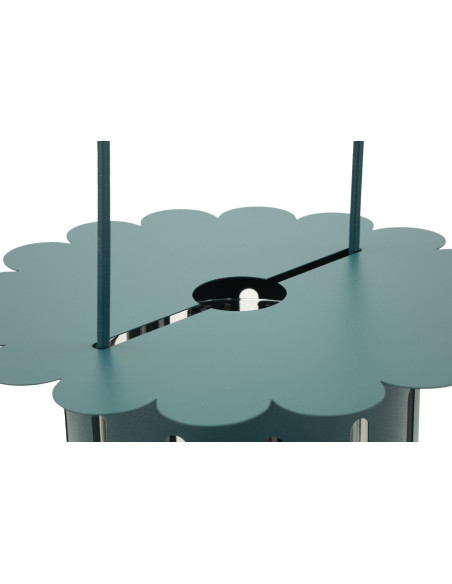 Lanterne design photophore Hauteur 43 cm Métal Bleu canard Motif lignes Verre Transparent Saturno 