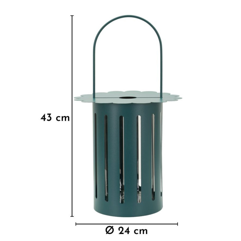 Lanterne design photophore Hauteur 43 cm Métal Bleu canard Motif lignes Verre Transparent Saturno 