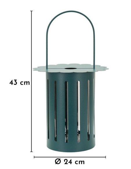 Lanterne design photophore Hauteur 43 cm Métal Bleu canard Motif lignes Verre Transparent Saturno 