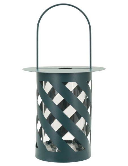 Lanterne design photophore Hauteur 43 cm Métal Bleu canard Motif tressé Verre Transparent Saturno 