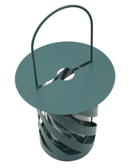 Lanterne design photophore Hauteur 43 cm Métal Bleu canard Motif tressé Verre Transparent Saturno 