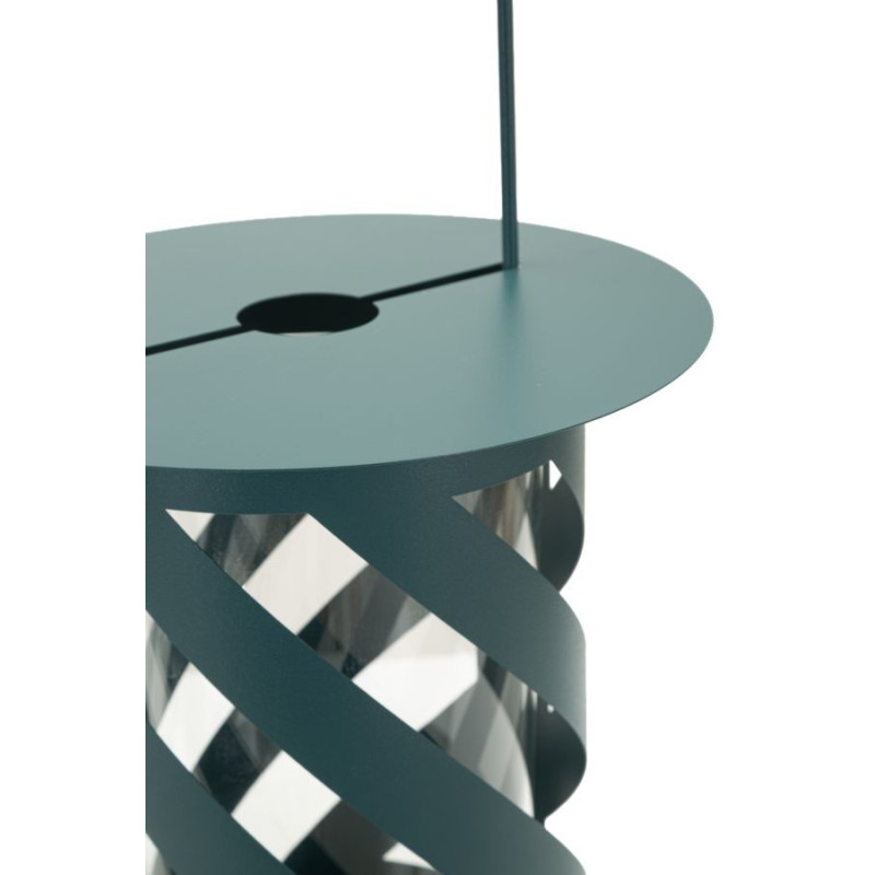 Lanterne design photophore Hauteur 43 cm Métal Bleu canard Motif tressé Verre Transparent Saturno 