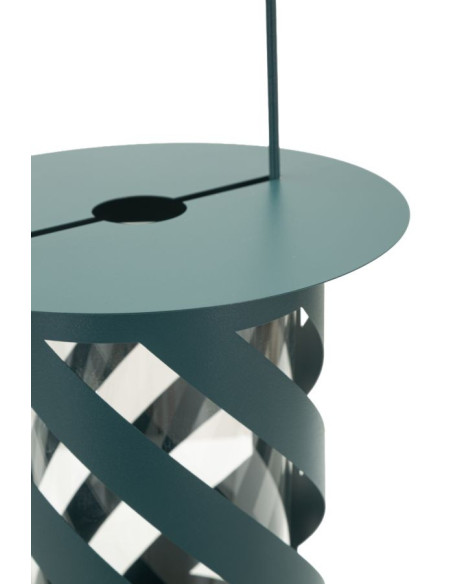 Lanterne design photophore Hauteur 43 cm Métal Bleu canard Motif tressé Verre Transparent Saturno 