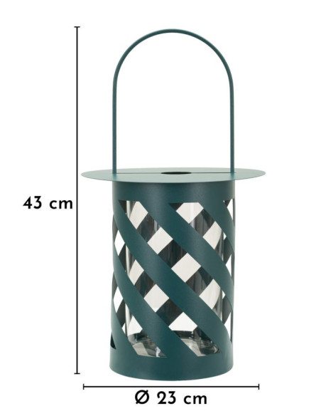Lanterne design photophore Hauteur 43 cm Métal Bleu canard Motif tressé Verre Transparent Saturno 