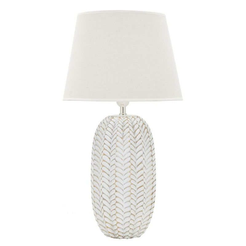 Grande Lampe à poser design bohème Résine Motif feuilles Tissu Blanc Leaf H 65 cm 