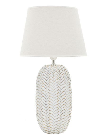 Grande Lampe à poser design bohème Résine Motif feuilles Tissu Blanc Leaf H 65 cm 