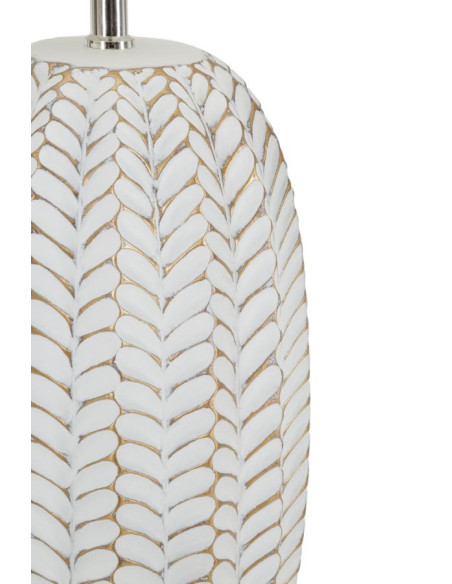 Grande Lampe à poser design bohème Résine Motif feuilles Tissu Blanc Leaf H 65 cm 