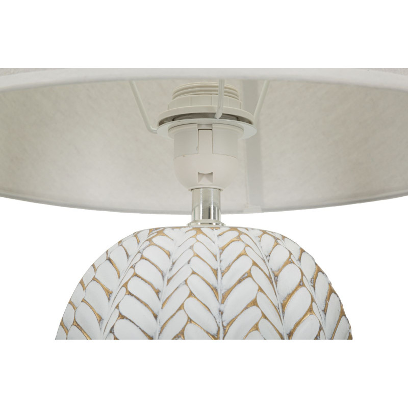 Grande Lampe à poser design bohème Résine Motif feuilles Tissu Blanc Leaf H 65 cm 