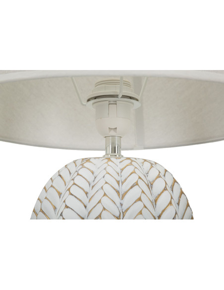 Grande Lampe à poser design bohème Résine Motif feuilles Tissu Blanc Leaf H 65 cm 