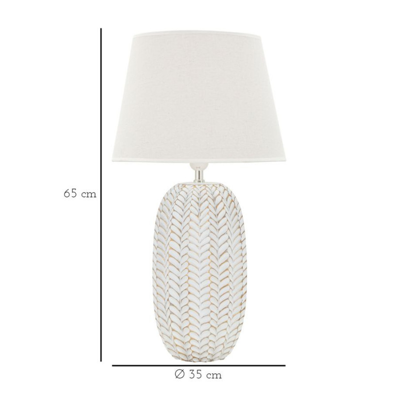 Grande Lampe à poser design bohème Résine Motif feuilles Tissu Blanc Leaf H 65 cm 
