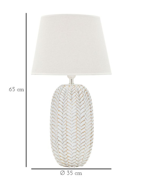 Grande Lampe à poser design bohème Résine Motif feuilles Tissu Blanc Leaf H 65 cm 