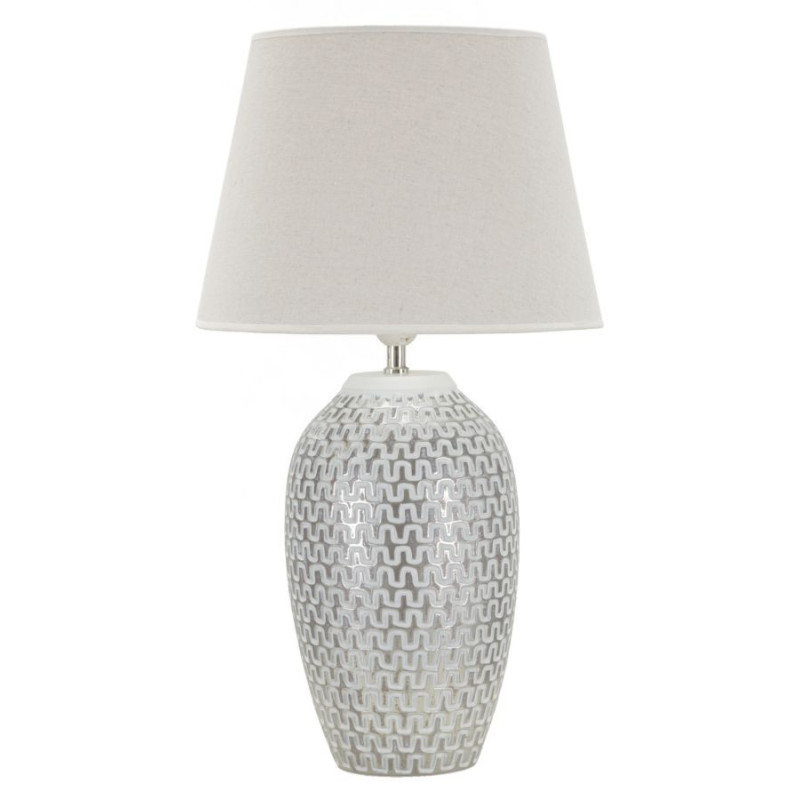 Grande Lampe à poser design contemporain Résine Argenté Motif vagues Tissu Blanc Wave H 65 cm 