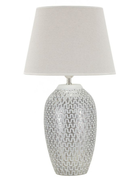 Grande Lampe à poser design contemporain Résine Argenté Motif vagues Tissu Blanc Wave H 65 cm 