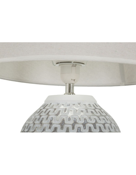 Grande Lampe à poser design contemporain Résine Argenté Motif vagues Tissu Blanc Wave H 65 cm 