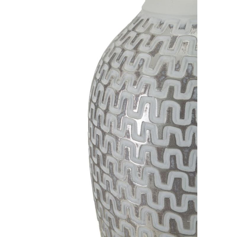 Grande Lampe à poser design contemporain Résine Argenté Motif vagues Tissu Blanc Wave H 65 cm 