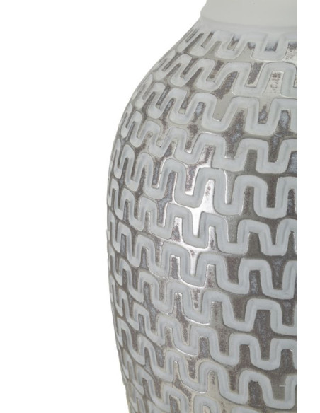 Grande Lampe à poser design contemporain Résine Argenté Motif vagues Tissu Blanc Wave H 65 cm 