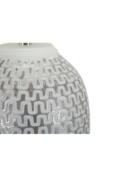 Grande Lampe à poser design contemporain Résine Argenté Motif vagues Tissu Blanc Wave H 65 cm 