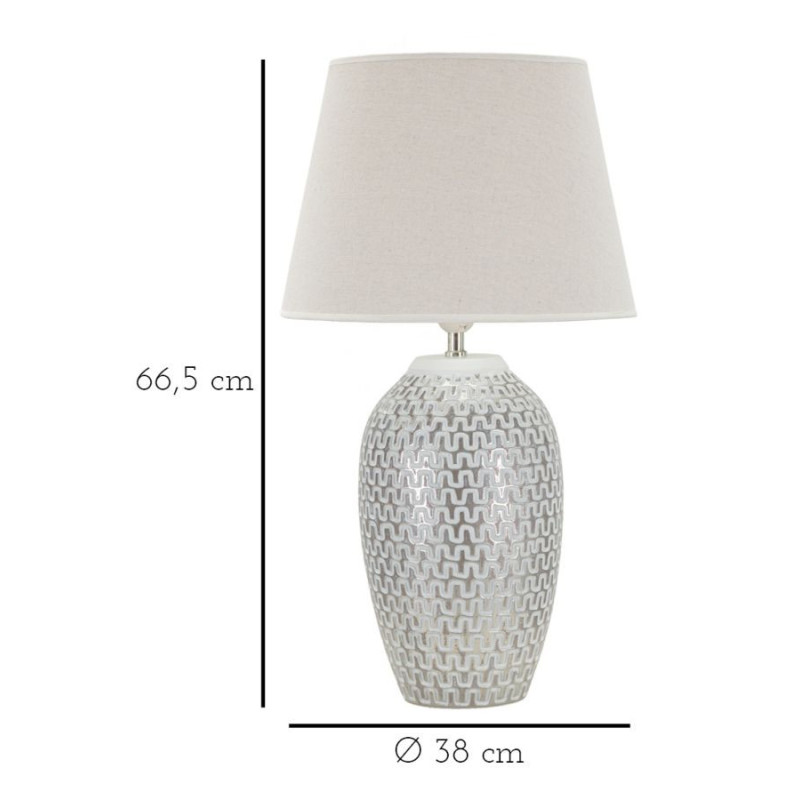 Grande Lampe à poser design contemporain Résine Argenté Motif vagues Tissu Blanc Wave H 65 cm 