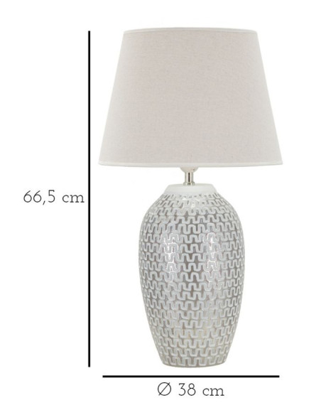 Grande Lampe à poser design contemporain Résine Argenté Motif vagues Tissu Blanc Wave H 65 cm 