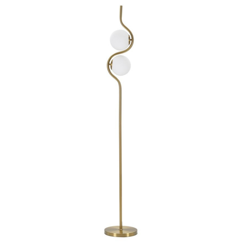 Grand Lampadaire sur pied design art déco 2 boules Métal Doré Verre Blanc Glamy H 168 cm 