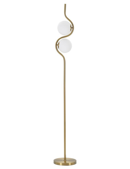 Grand Lampadaire sur pied design art déco 2 boules Métal Doré Verre Blanc Glamy H 168 cm 