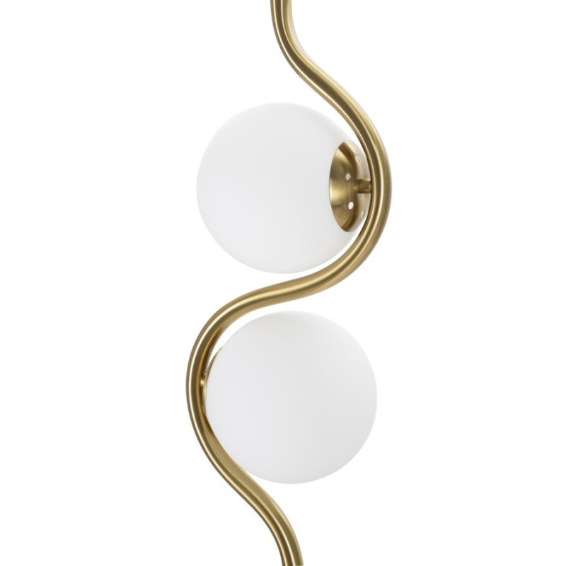 Grand Lampadaire sur pied design art déco 2 boules Métal Doré Verre Blanc Glamy H 168 cm 