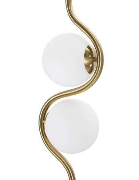 Grand Lampadaire sur pied design art déco 2 boules Métal Doré Verre Blanc Glamy H 168 cm 
