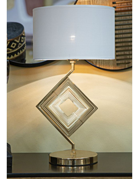 Lampe à poser design art déco Métal Doré Tissu Blanc Move H 56 cm 