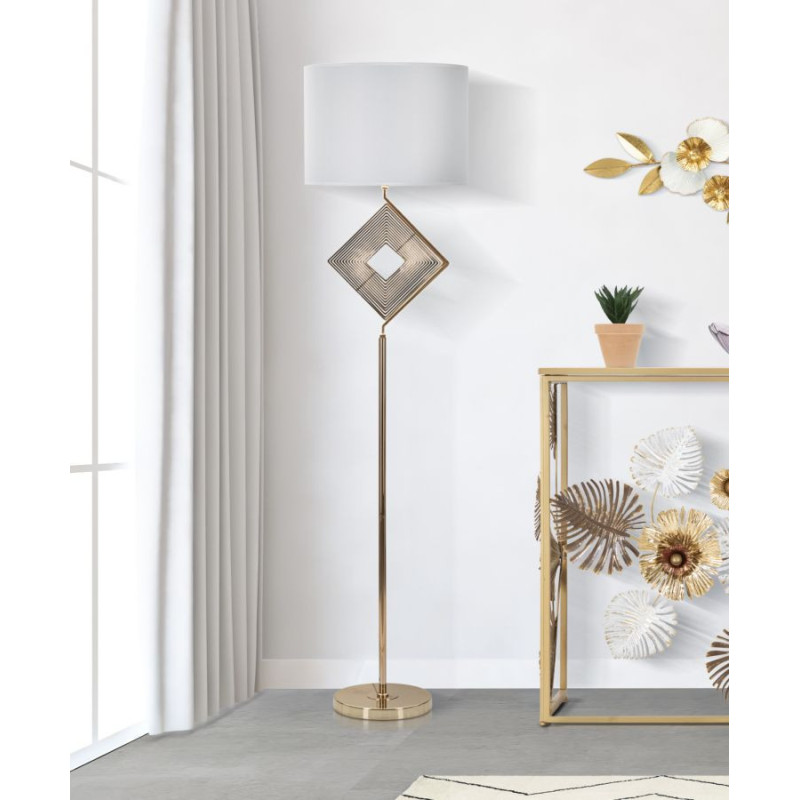 Grand Lampadaire sur pied design art déco Métal Doré Tissu Blanc Move H 161 cm 